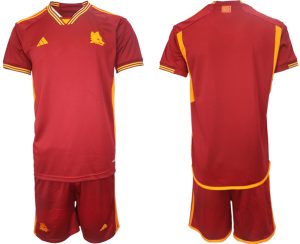 AS Roma Thuis tenue Mensen 2023-24 Korte Mouw (+ Korte broeken)