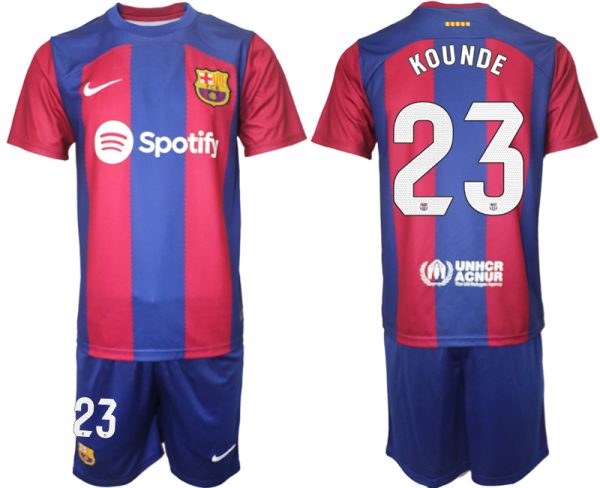 Barcelona Jules Kounde #23 Thuis tenue Mensen 2023-24 Korte Mouw (+ Korte broeken)