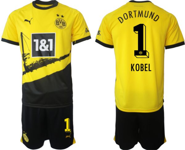 Borussia Dortmund Gregor Kobel #1 Thuis tenue Voetbalshirts 2023-24 Korte Mouw (+ Korte broeken)