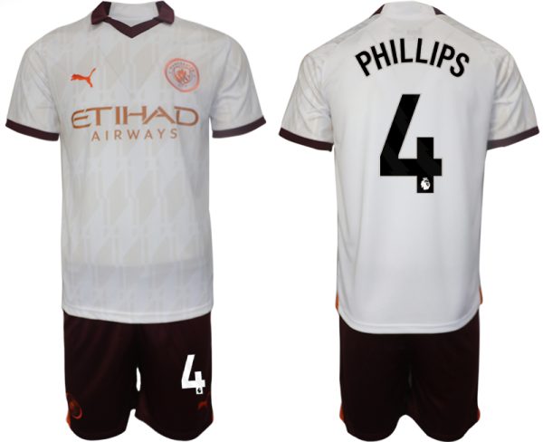 Manchester City Kalvin Phillips #4 Uit tenue Voetbalshirts 2023-24 Korte Mouw (+ Korte broeken)