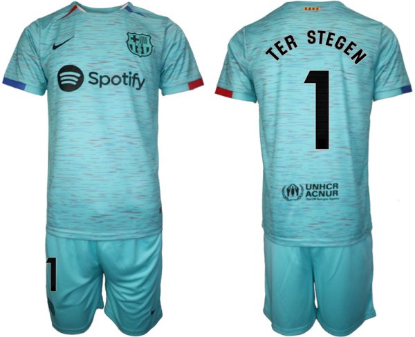 Barcelona Marc-Andre ter Stegen #1 Derde tenue Voetbalshirts 2023-24 Korte Mouw (+ Korte broeken)