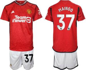 Manchester United Kobbie Mainoo #37 Thuis tenue Voetbalshirts 2023-24 Korte Mouw (+ Korte broeken)