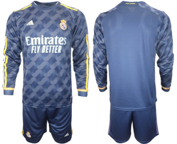 Real Madrid Uit tenue Mensen 2023-24 Lange Mouwen (+ Korte broeken) Voetbalshirts