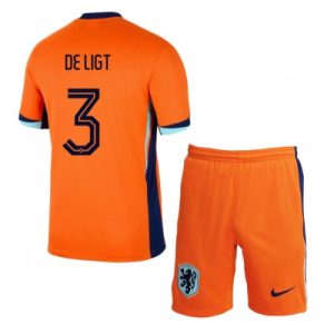 EK 2024 Kinder Nederland Matthijs de Ligt #3 Thuis tenue Korte Mouw (+ Korte broeken)