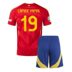 EK 2024 Spanje Thuis tenue Lamine Yamal #19 Kinder Voetbalshirts Korte Mouw (+ Korte broeken) Patch