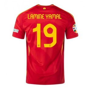 EK 2024 Spanje Thuis tenue Lamine Yamal #19 Voetbalshirts Korte Mouw Patch