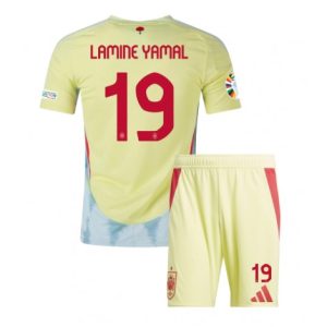 EK 2024 Spanje Uit tenue Lamine Yamal #19 Kinder Voetbalshirts Korte Mouw (+ Korte broeken) Patch