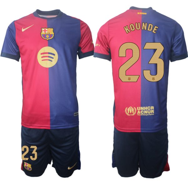 Koop Goedkope FC Barcelona 2024/25 Jules Kounde #23 Thuis tenue Korte Mouw (+ Korte broeken) Online