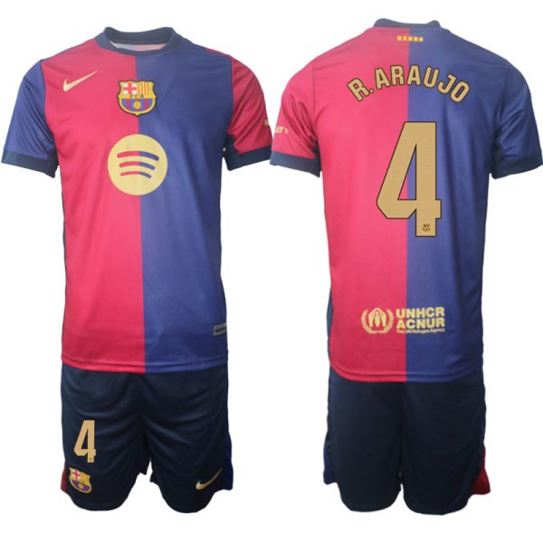 Koop Goedkope FC Barcelona 2024/25 Ronald Araujo #4 Thuis tenue Korte Mouw (+ Korte broeken) Online