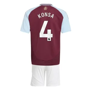 Koop Goedkope Kinder Aston Villa 2024/25 Ezri Konsa #4 Thuis tenue Korte Mouw (+ Korte broeken) Online