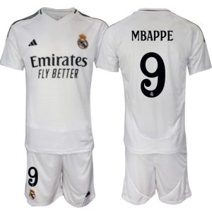 Koop Goedkope Real Madrid 2024/25 Kylian Mbappé #9 Thuis tenue Korte Mouw (+ Korte broeken) Online